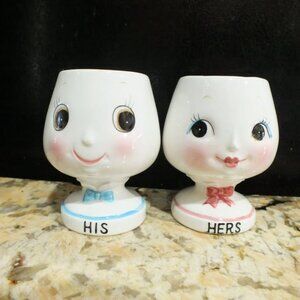 Vintage Enesco Japan Pair of His and Hers Egg Cups